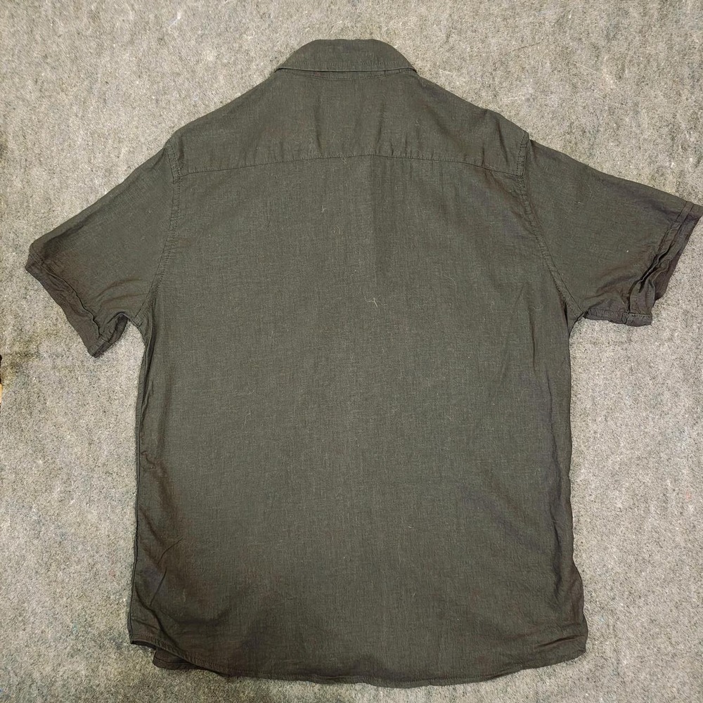 Saks Fifth Avenue Mens Black Linen Viscose Short Sleeve Button Up Shirt Large